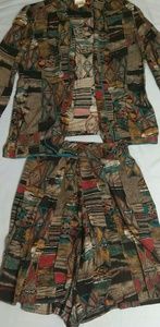 Housecoat style jacket with matching shorts.